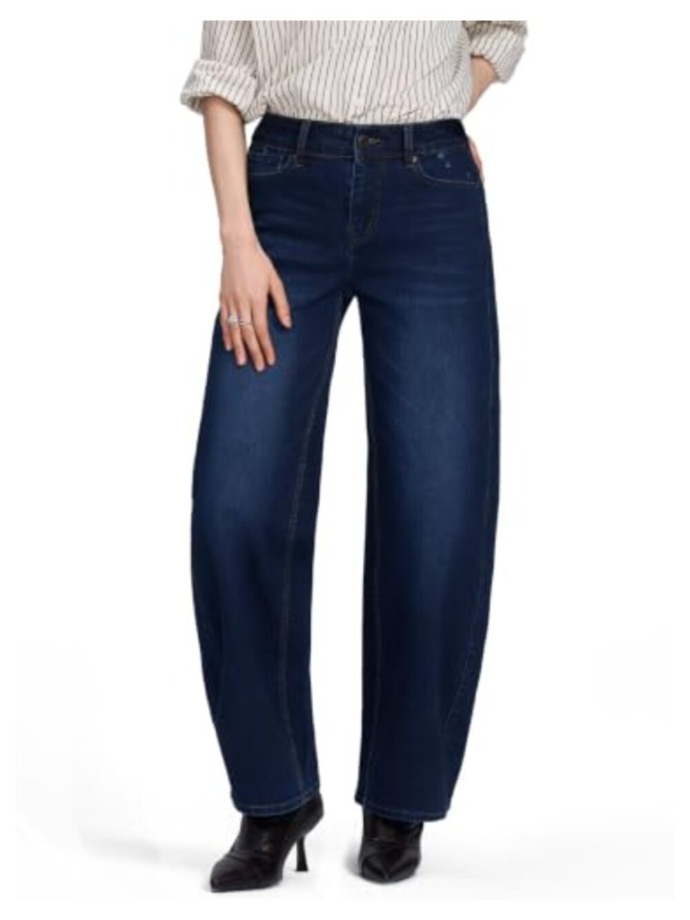 High Waist Barrel Jeans Stretch Wide Leg Relaxed Fit Denim Pants